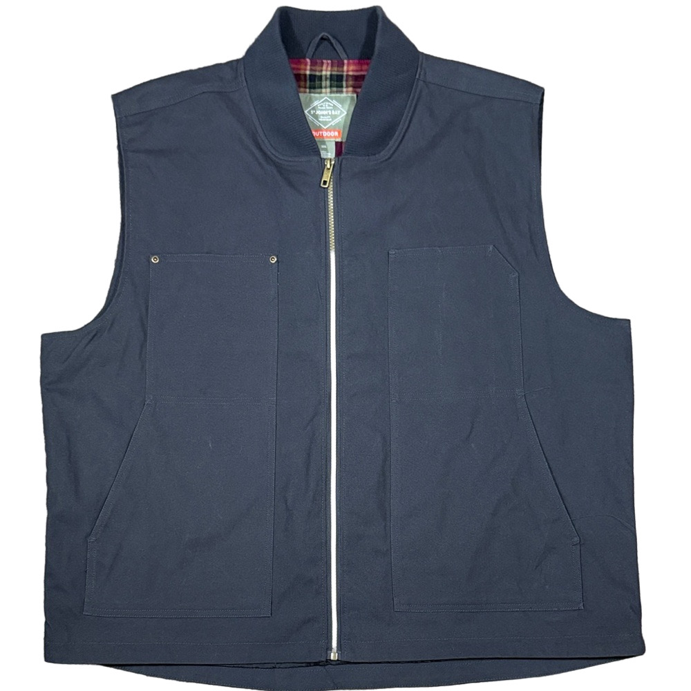 St. John's Bay Black Utility Canvas Vest with Plaid Interior SKU1012